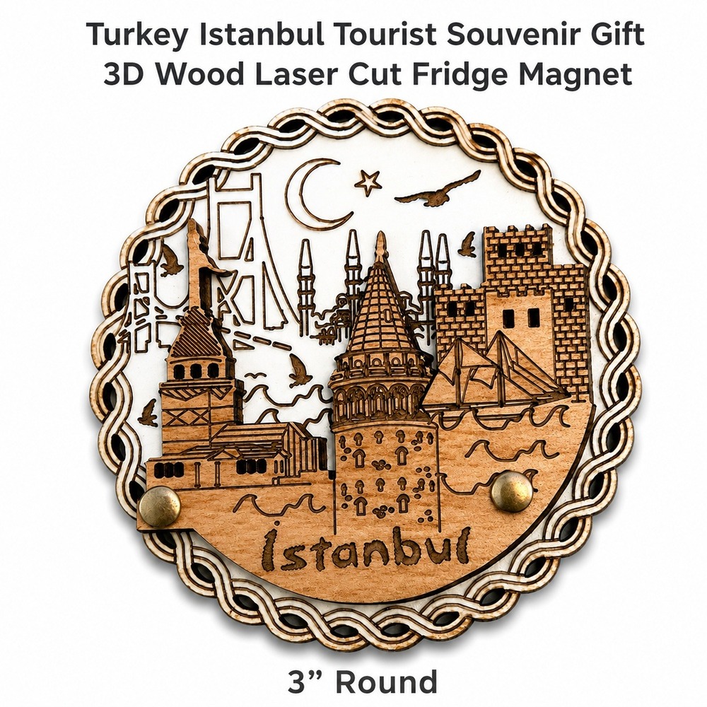 Adem Dizayn Istanbul Turkey Wooden 3D Layered Skyline Fridge Magnet Souvenir